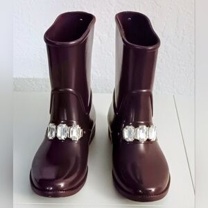 Michael Kors MK Rubber Plum Rhinestone Rain Boots Size 6
